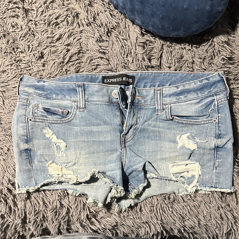 Express Light Blue Distressed Shorts